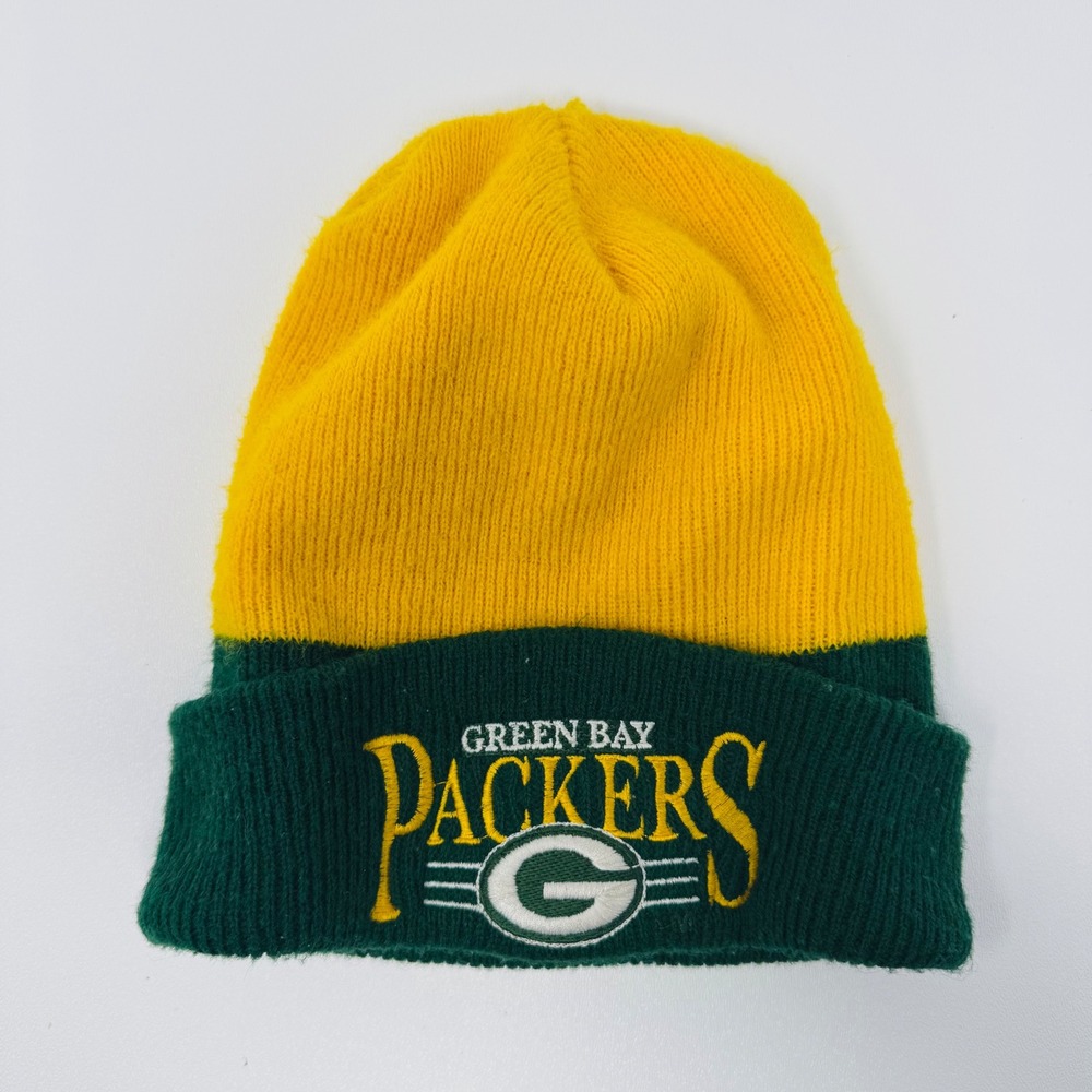 Vintage Green Bay Packers Knit Beanie Hat NFL Pro Line Yellow Green‎ Adult OSFM
